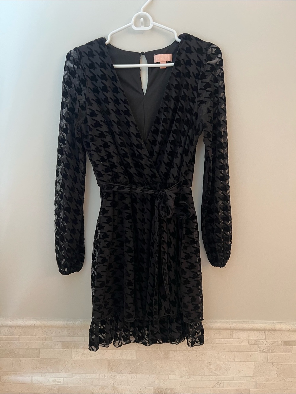 Charmed Hearts Black Houndstooth Mesh Wrap Dress Size S